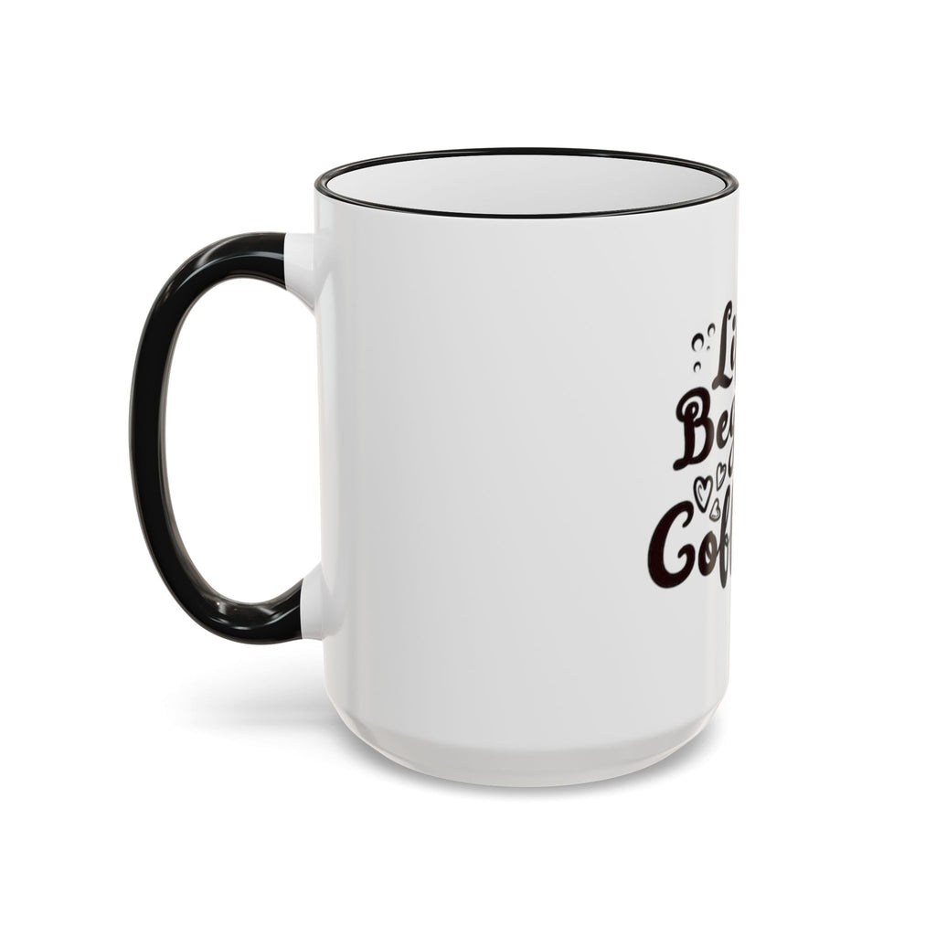 Life Begins After Coffee Accent Rim Mug — Cute Script Coffee Lover Gift (11oz/15oz)