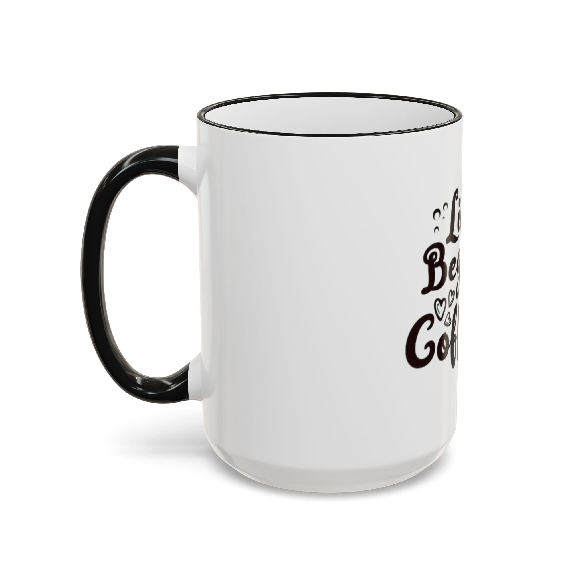 Life Begins After Coffee Accent Rim Mug — Cute Script Coffee Lover Gift (11oz/15oz)