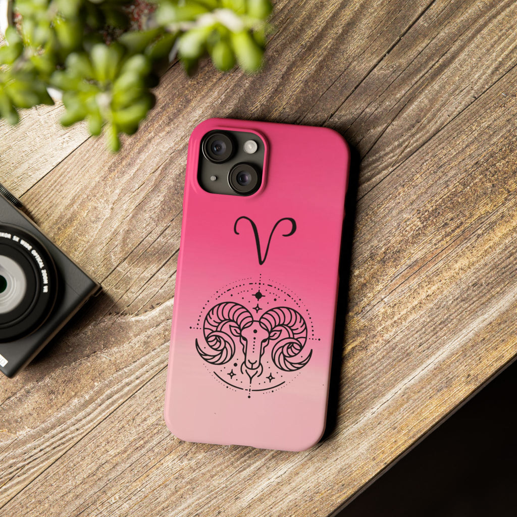 Aries Zodiac Slim Phone Case - Pink Gradient Ram Horoscope Design