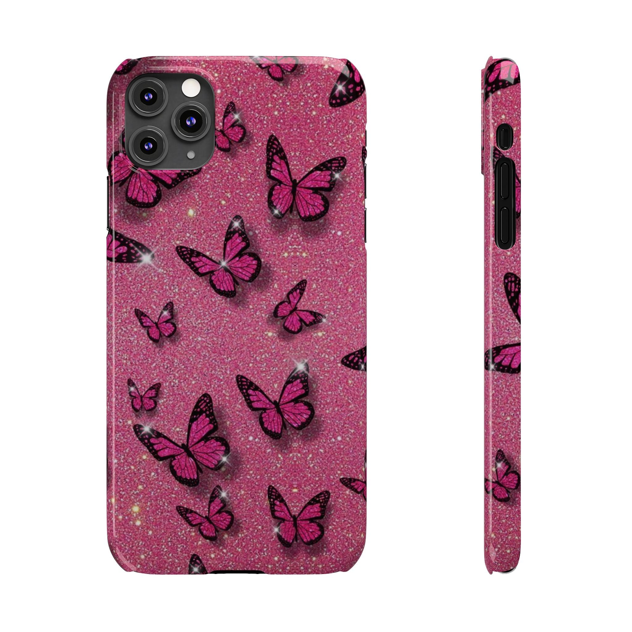 Pink Glitter Butterfly Slim Phone Case — Sparkle Galaxy Floral Phone Cover