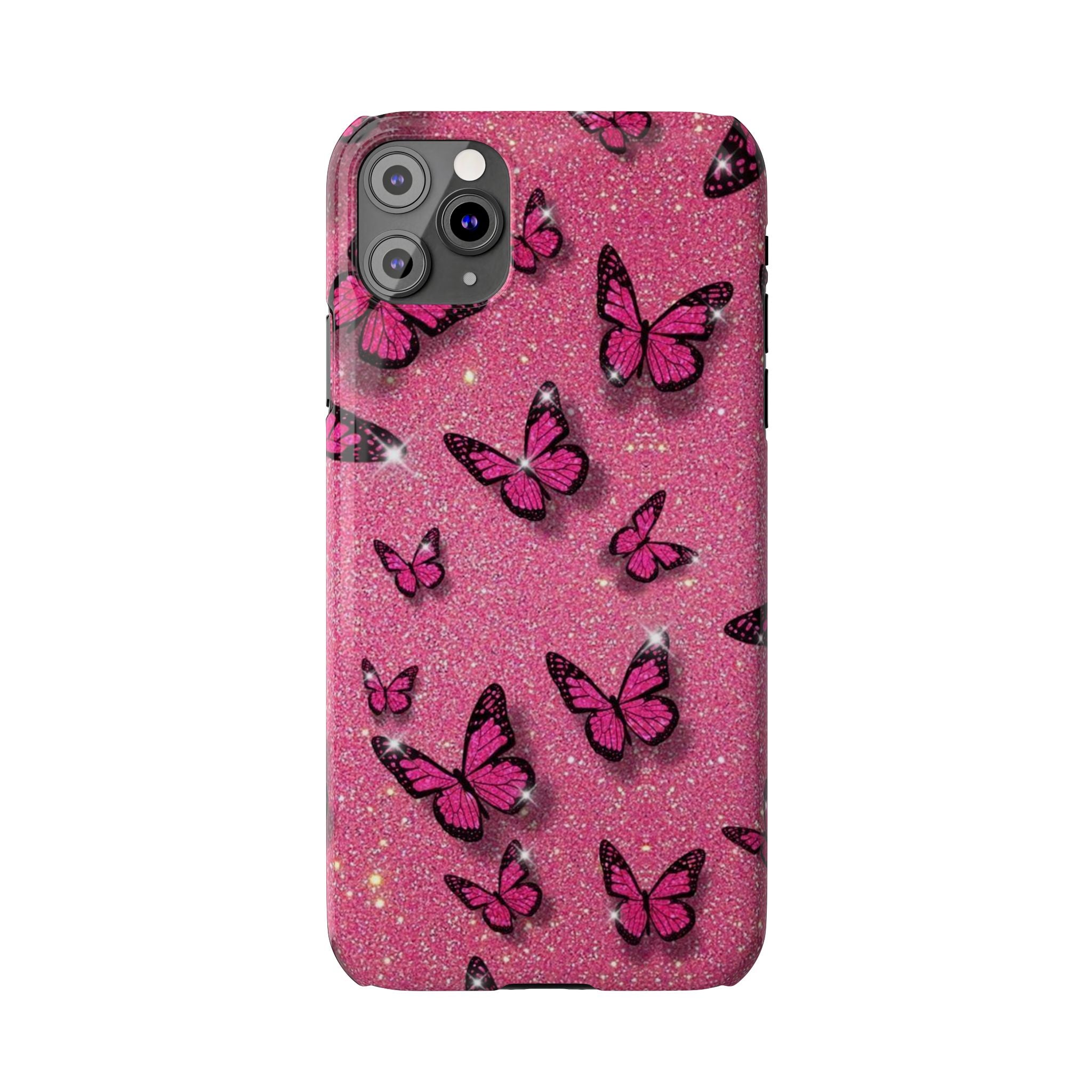 Pink Glitter Butterfly Slim Phone Case — Sparkle Galaxy Floral Phone Cover