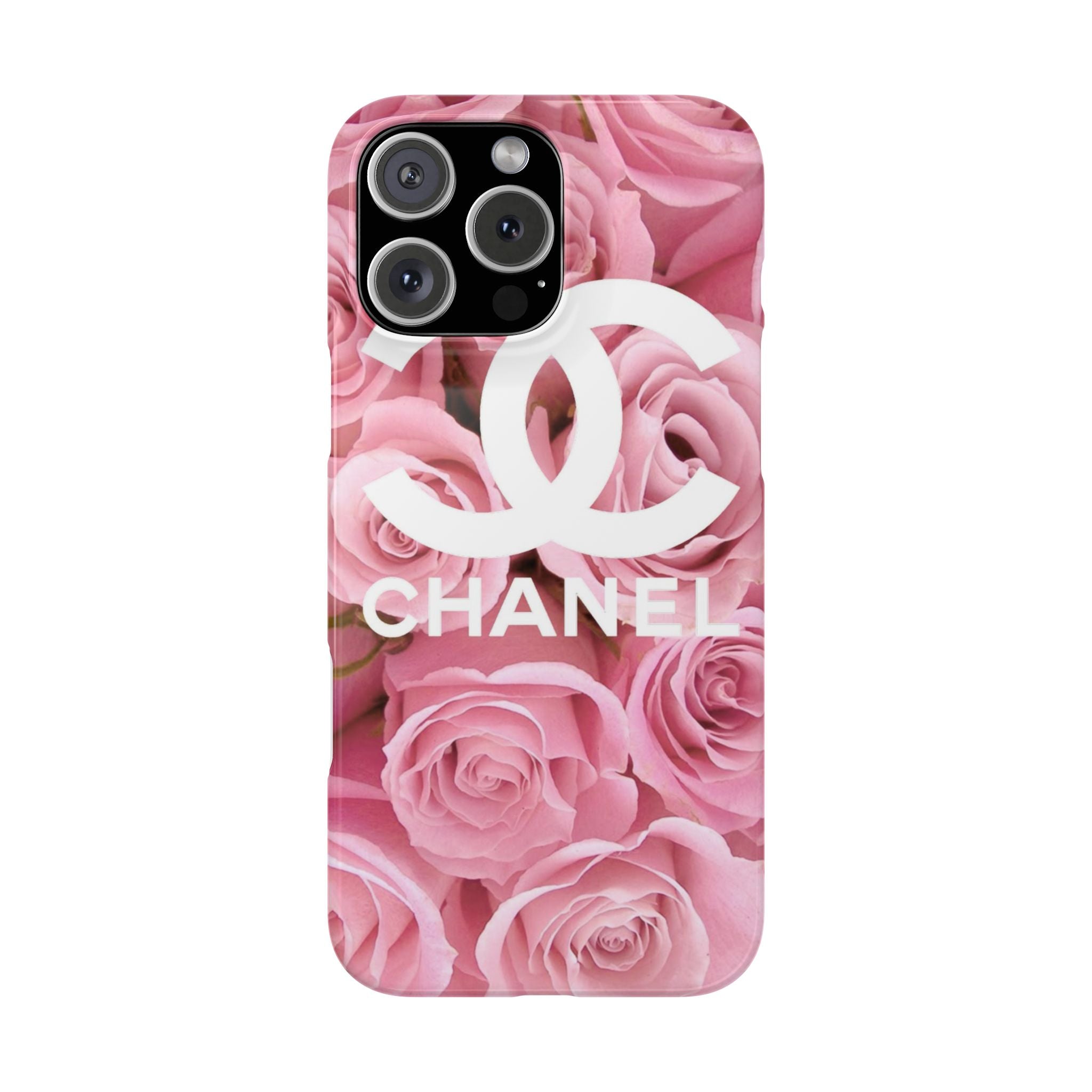 Slim Phone Case — Pink Rose Floral Design with Luxury Logo