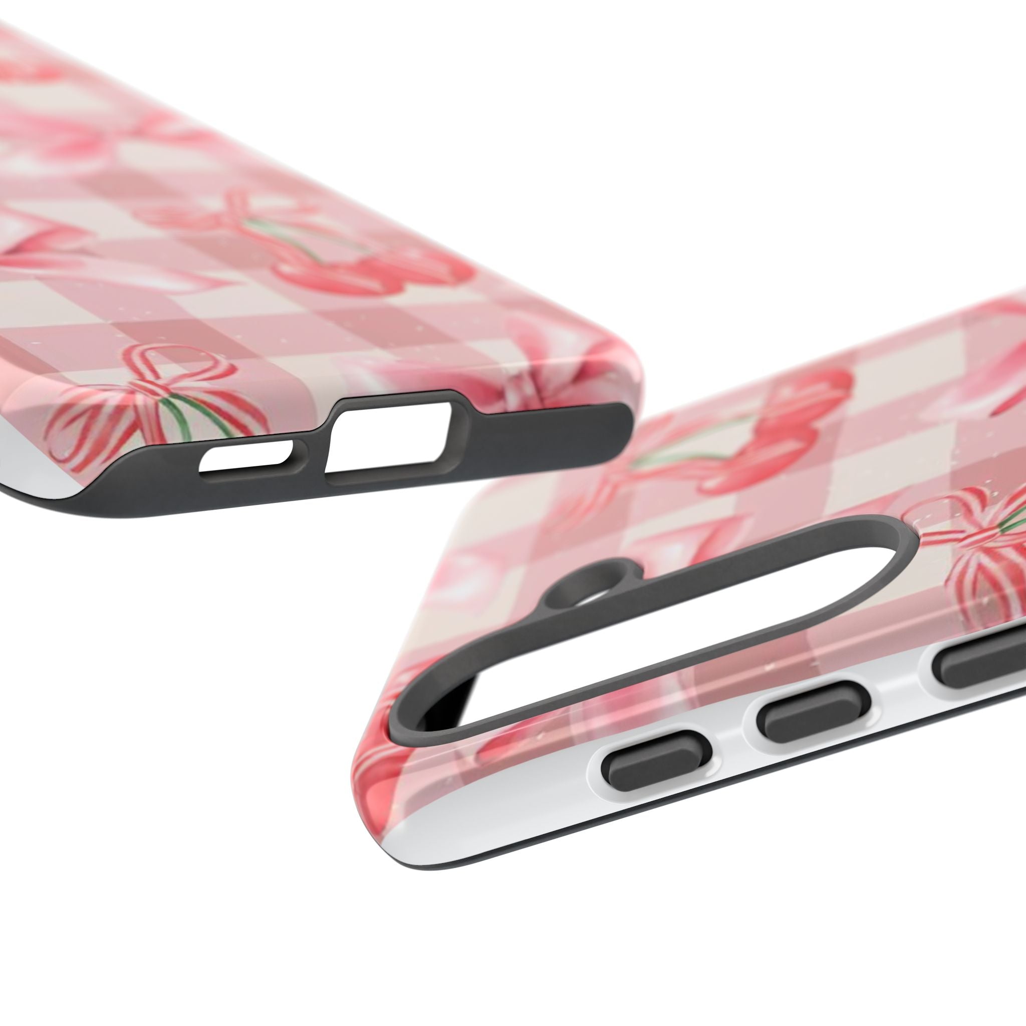 Pink Cherry Bow Phone Case — Cute Gingham Cherry Pattern