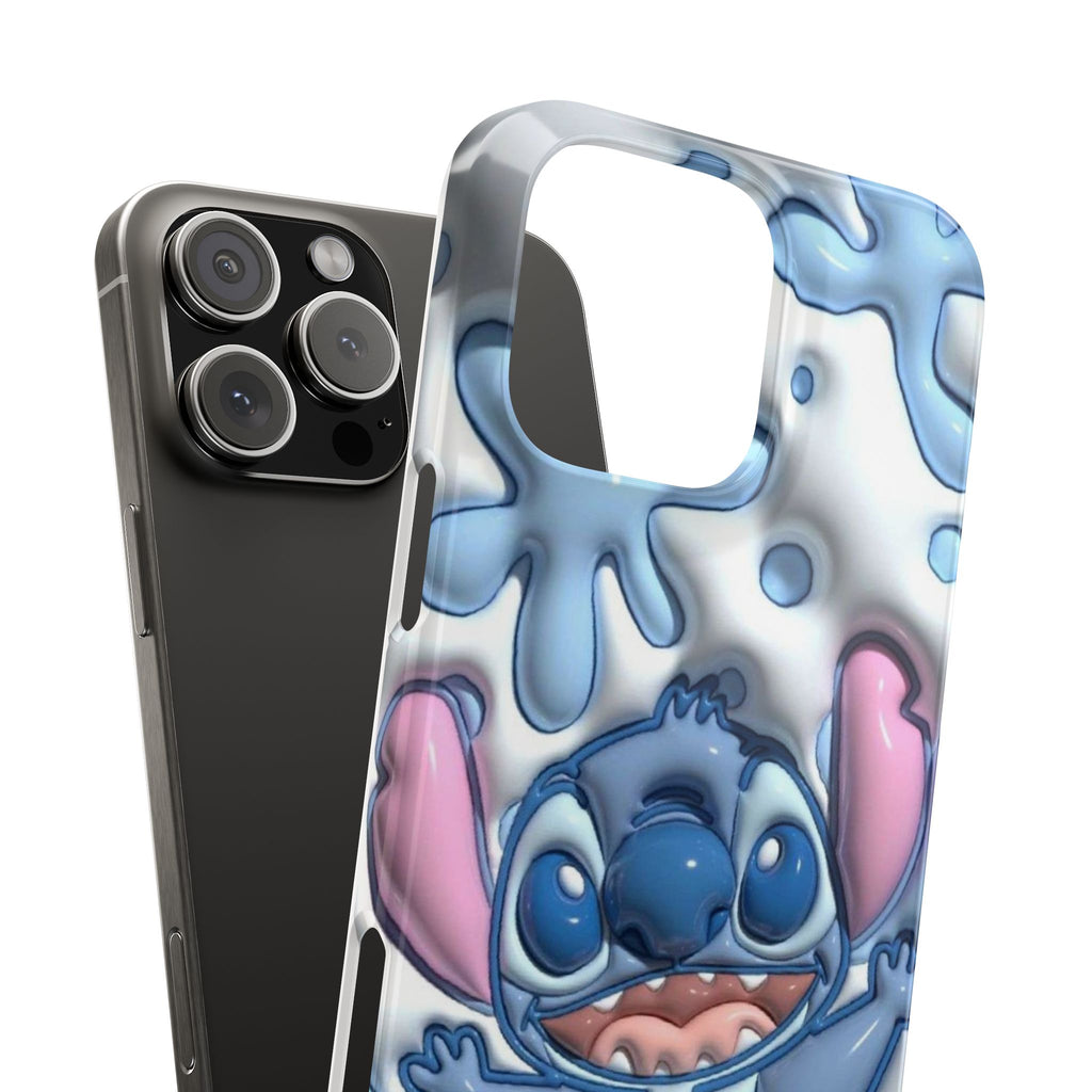 Cute Stitch Slim Phone Case – Blue Splash Cartoon Phone Cover