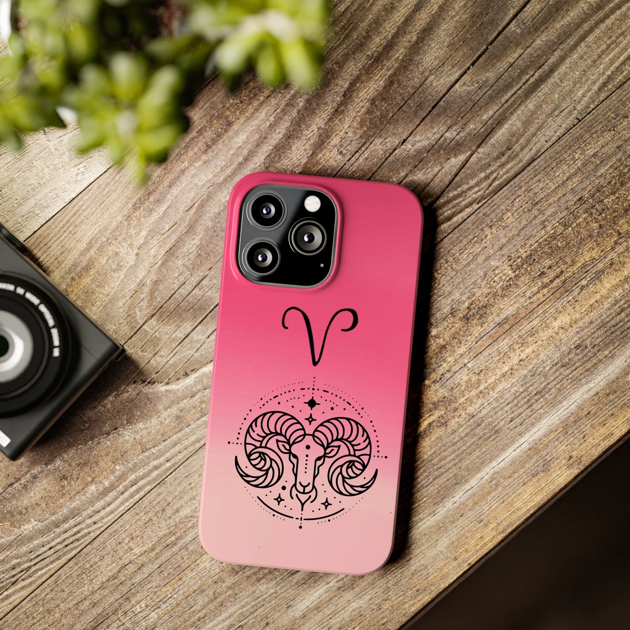 Aries Zodiac Slim Phone Case - Pink Gradient Ram Horoscope Design