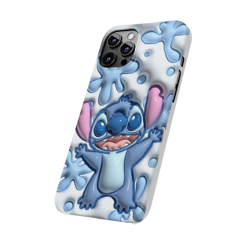 Cute Stitch Slim Phone Case – Blue Splash Cartoon Phone Cover