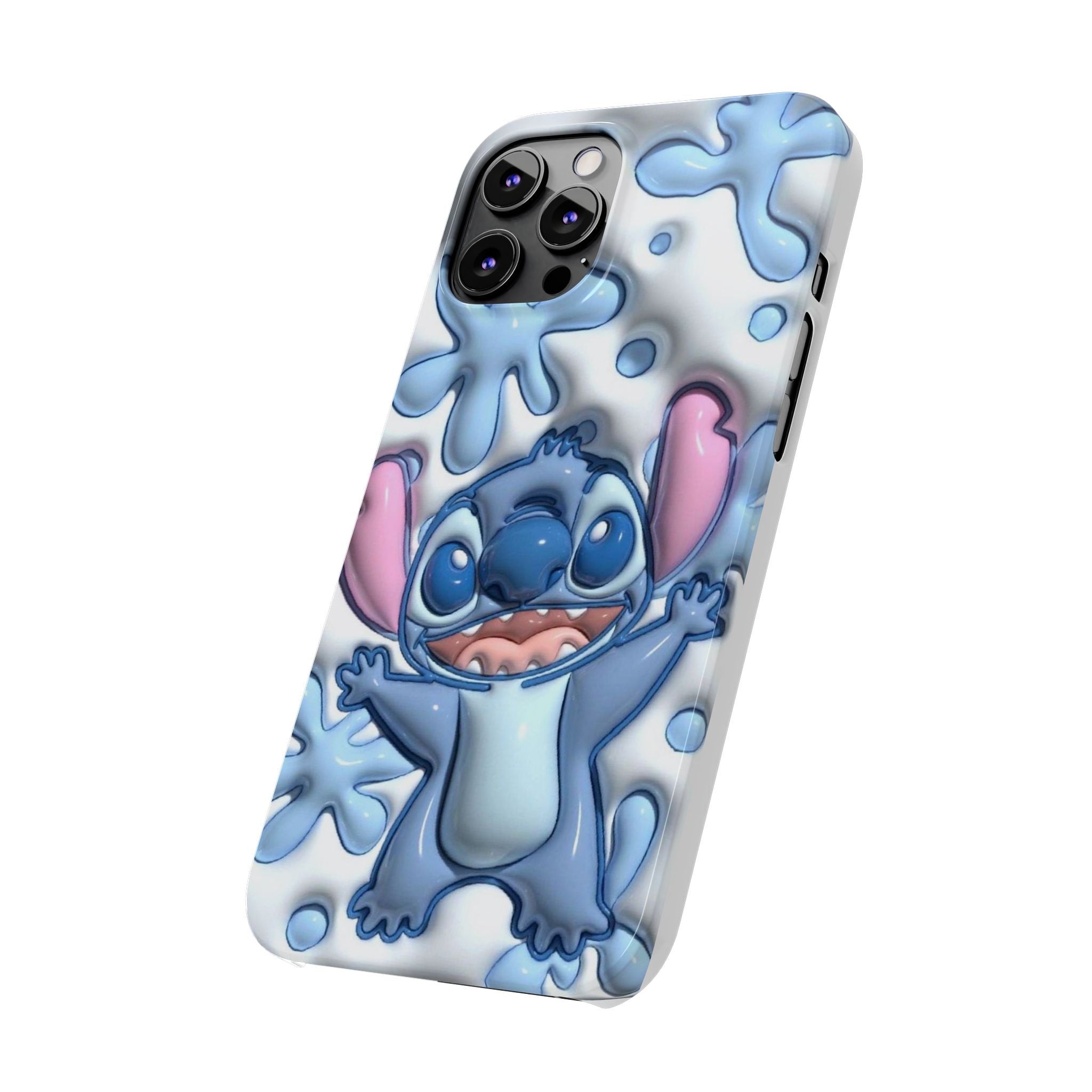 Cute Stitch Slim Phone Case – Blue Splash Cartoon Phone Cover