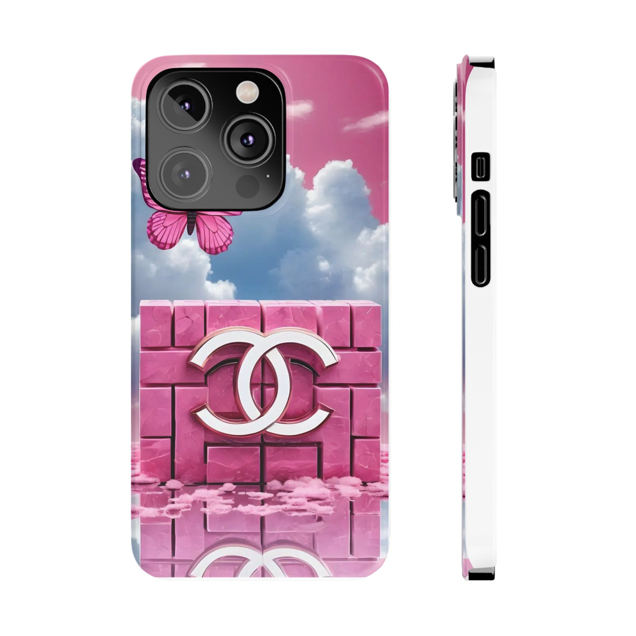 Pink Butterfly Luxe Slim Phone Case — Cloud Sky & Logo Design