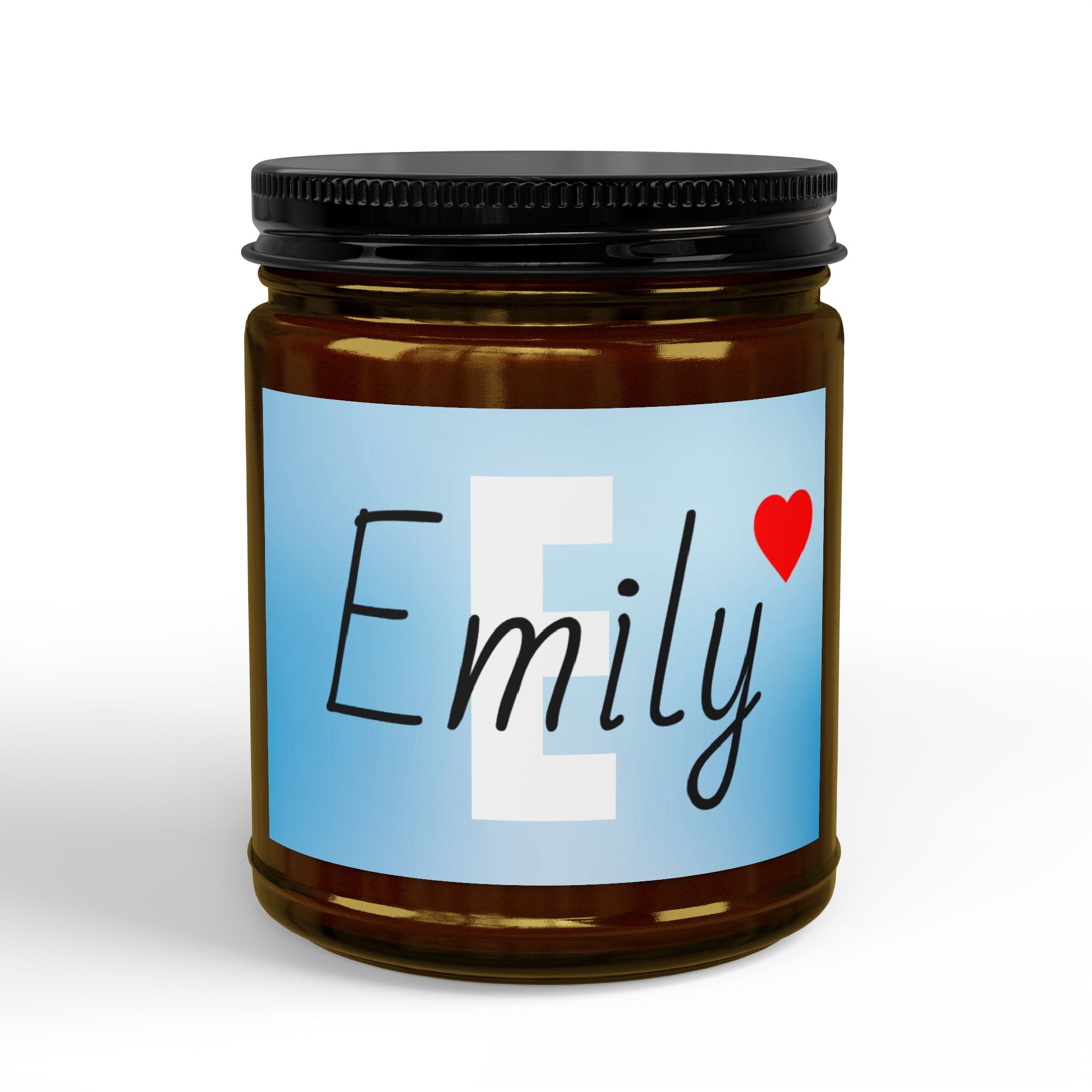 Personalized Amber Jar Soy Candle 4oz 9oz | Black Lid, Personalized Label