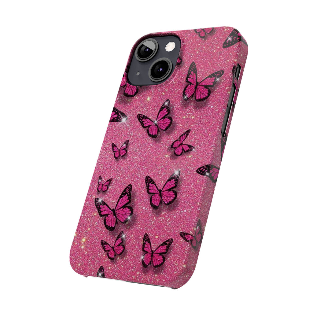 Pink Glitter Butterfly Slim Phone Case — Sparkle Galaxy Floral Phone Cover