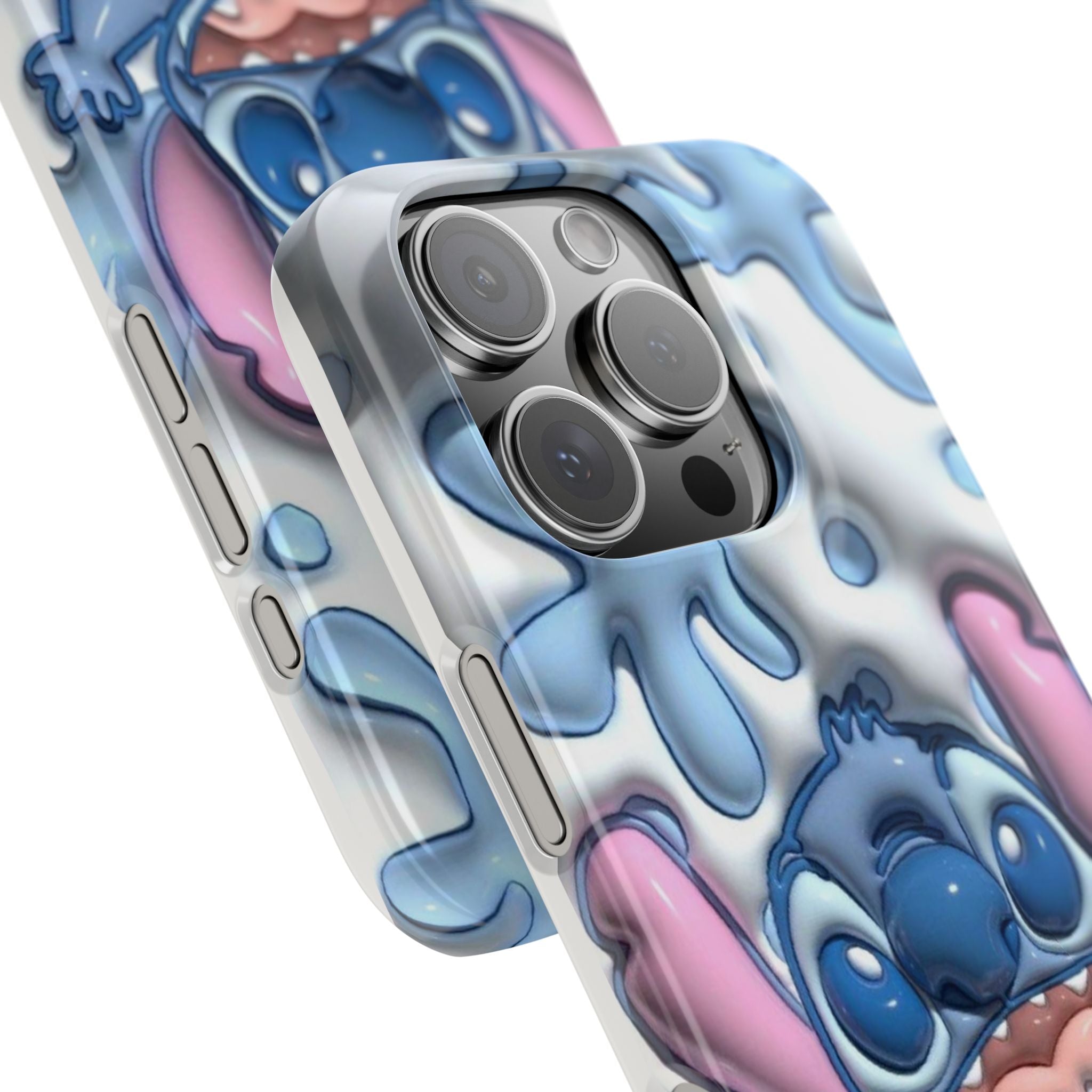 Cute Stitch Slim Phone Case – Blue Splash Cartoon Phone Cover