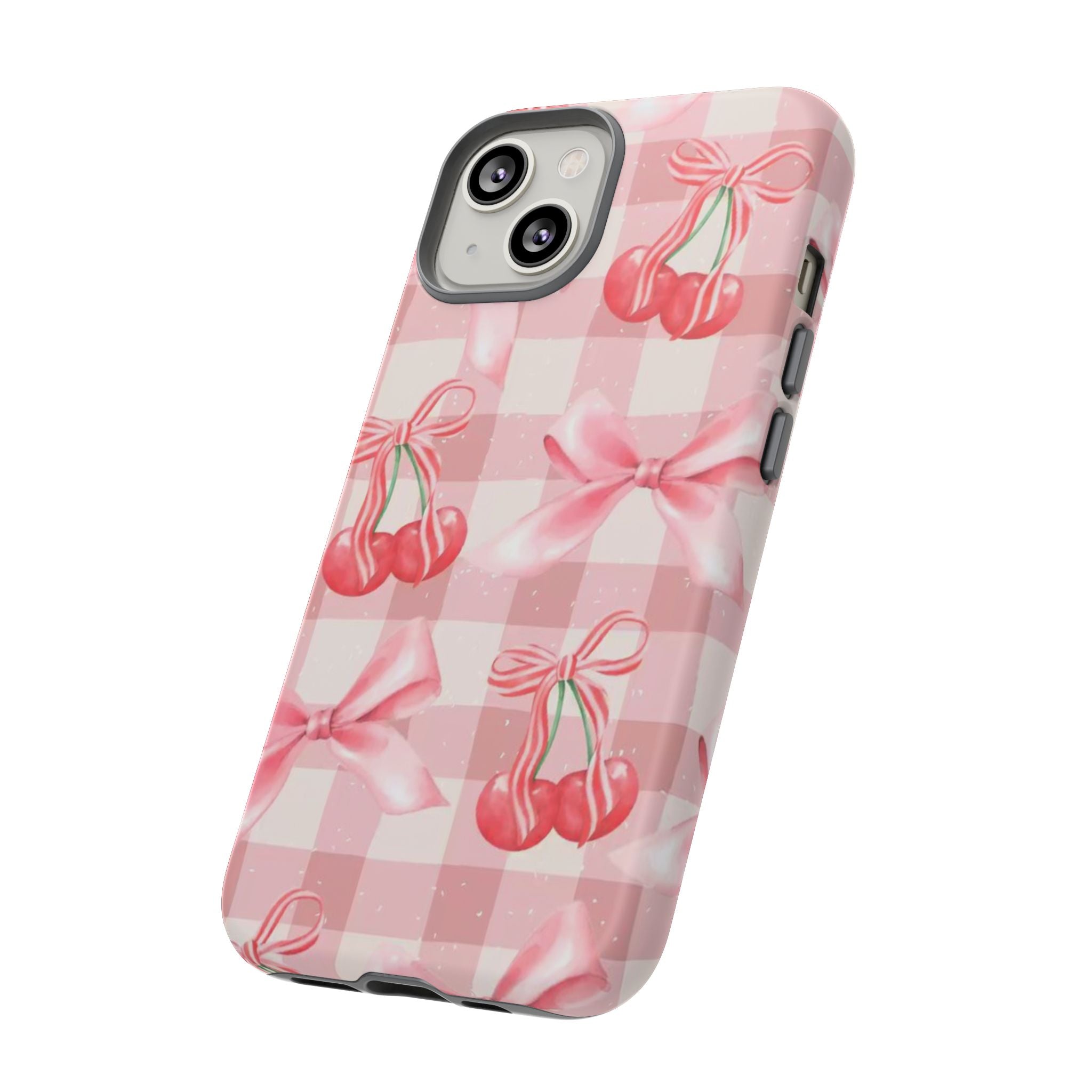 Pink Cherry Bow Phone Case — Cute Gingham Cherry Pattern