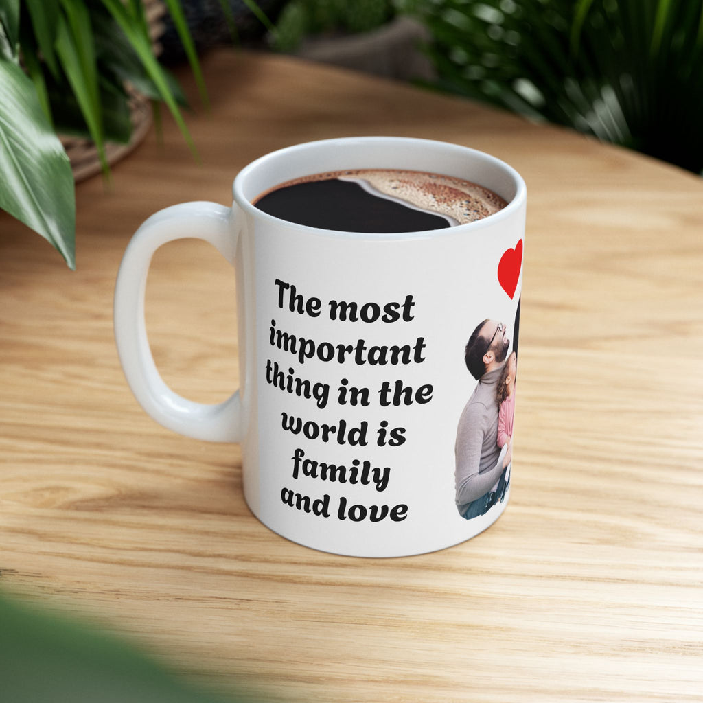 Family Photo Ceramic Mug - Personalized Photo Coffee Cup with Heart Accent (11oz, 15oz)