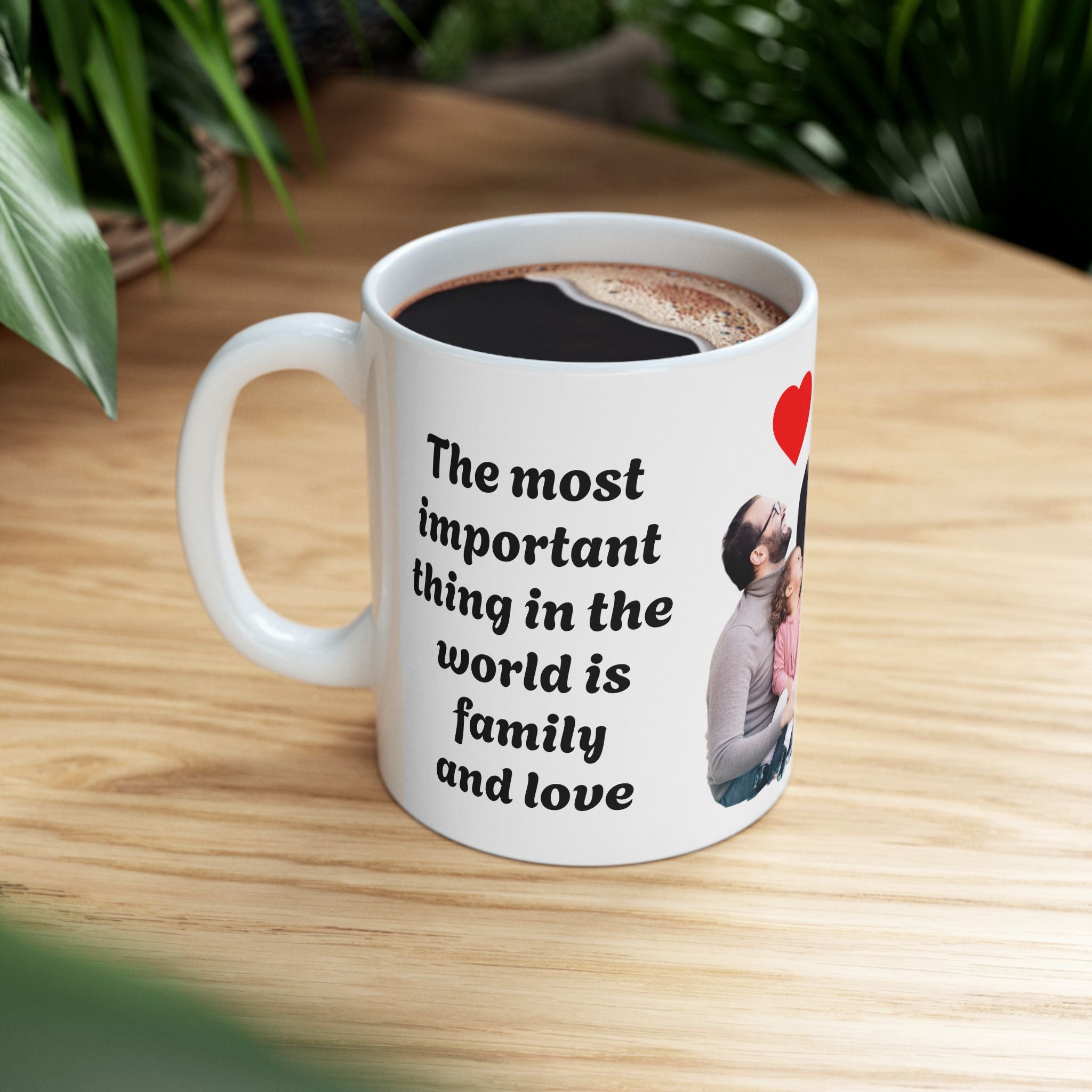 Family Photo Ceramic Mug - Personalized Photo Coffee Cup with Heart Accent (11oz, 15oz)