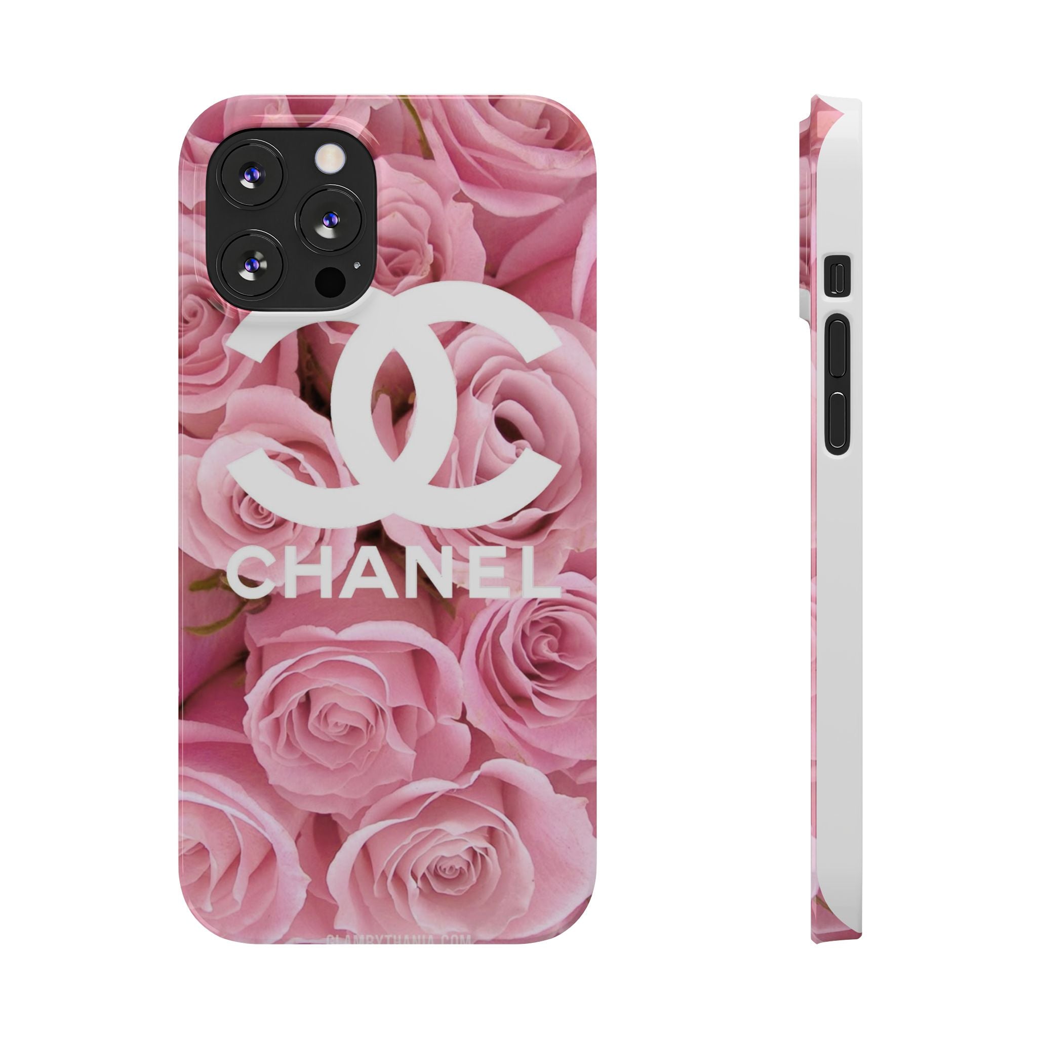 Slim Phone Case — Pink Rose Floral Design with Luxury Logo