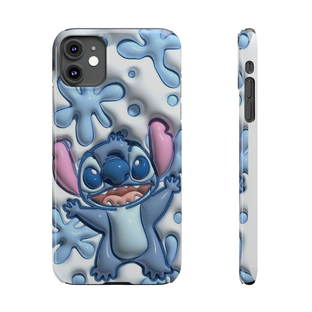 Cute Stitch Slim Phone Case – Blue Splash Cartoon Phone Cover