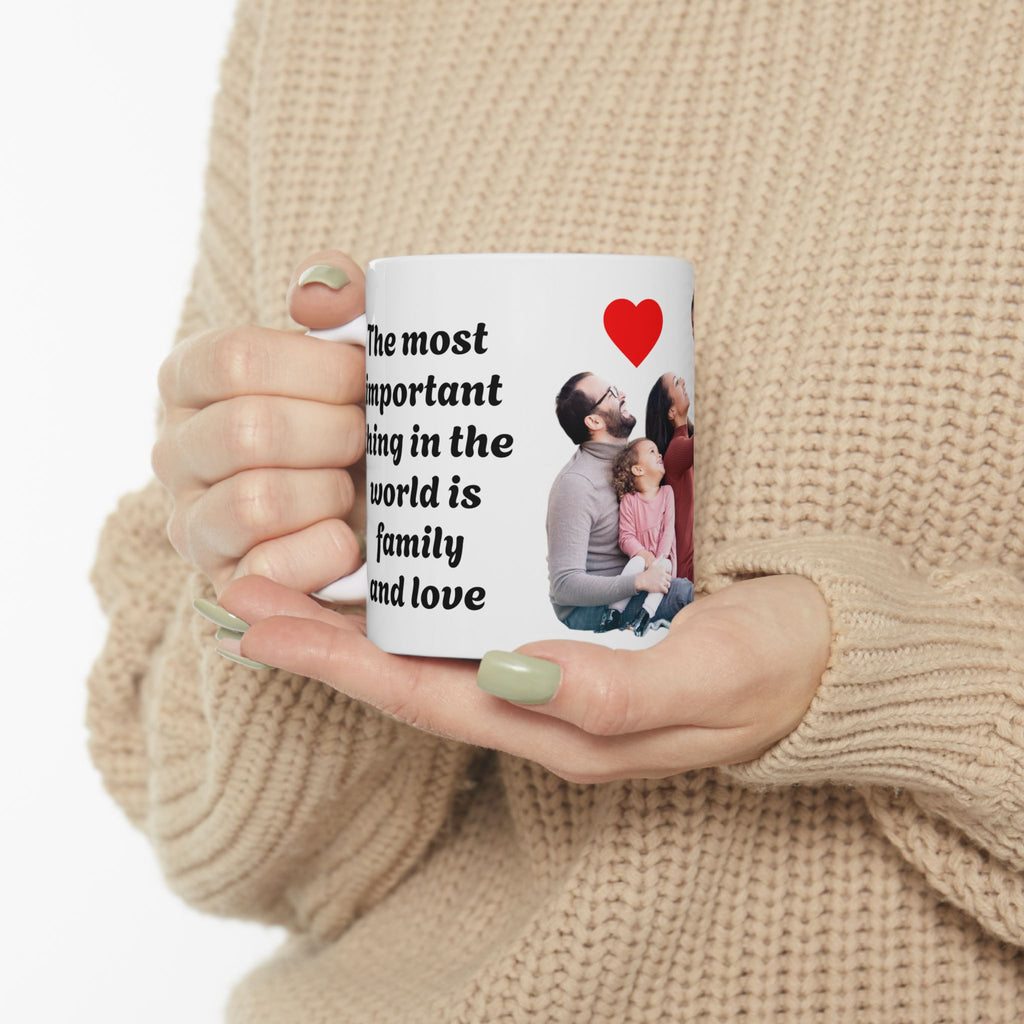 Family Photo Ceramic Mug - Personalized Photo Coffee Cup with Heart Accent (11oz, 15oz)