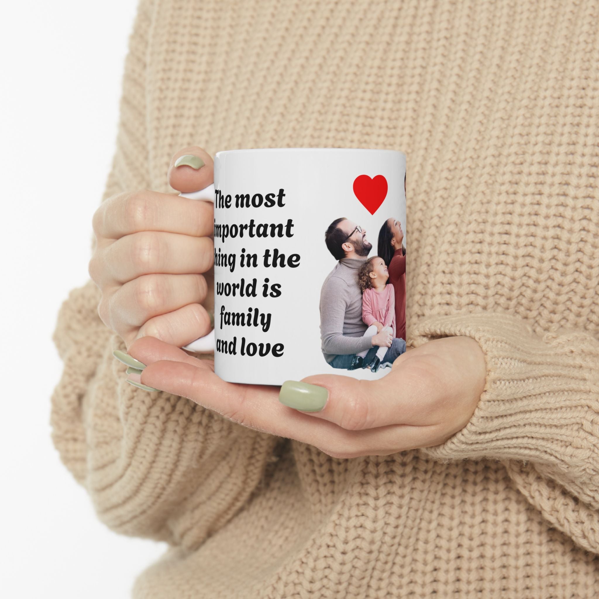Family Photo Ceramic Mug - Personalized Photo Coffee Cup with Heart Accent (11oz, 15oz)