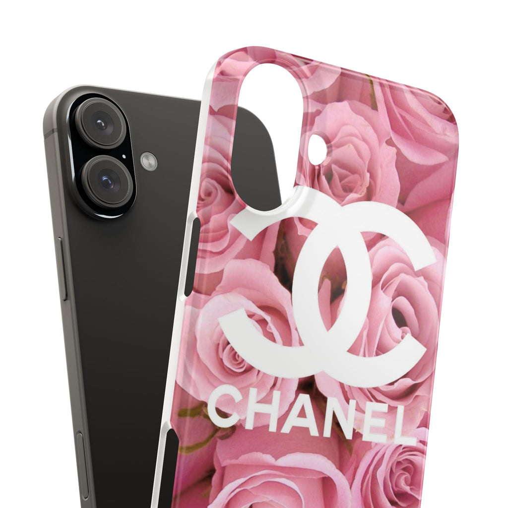 Slim Phone Case — Pink Rose Floral Design with Luxury Logo