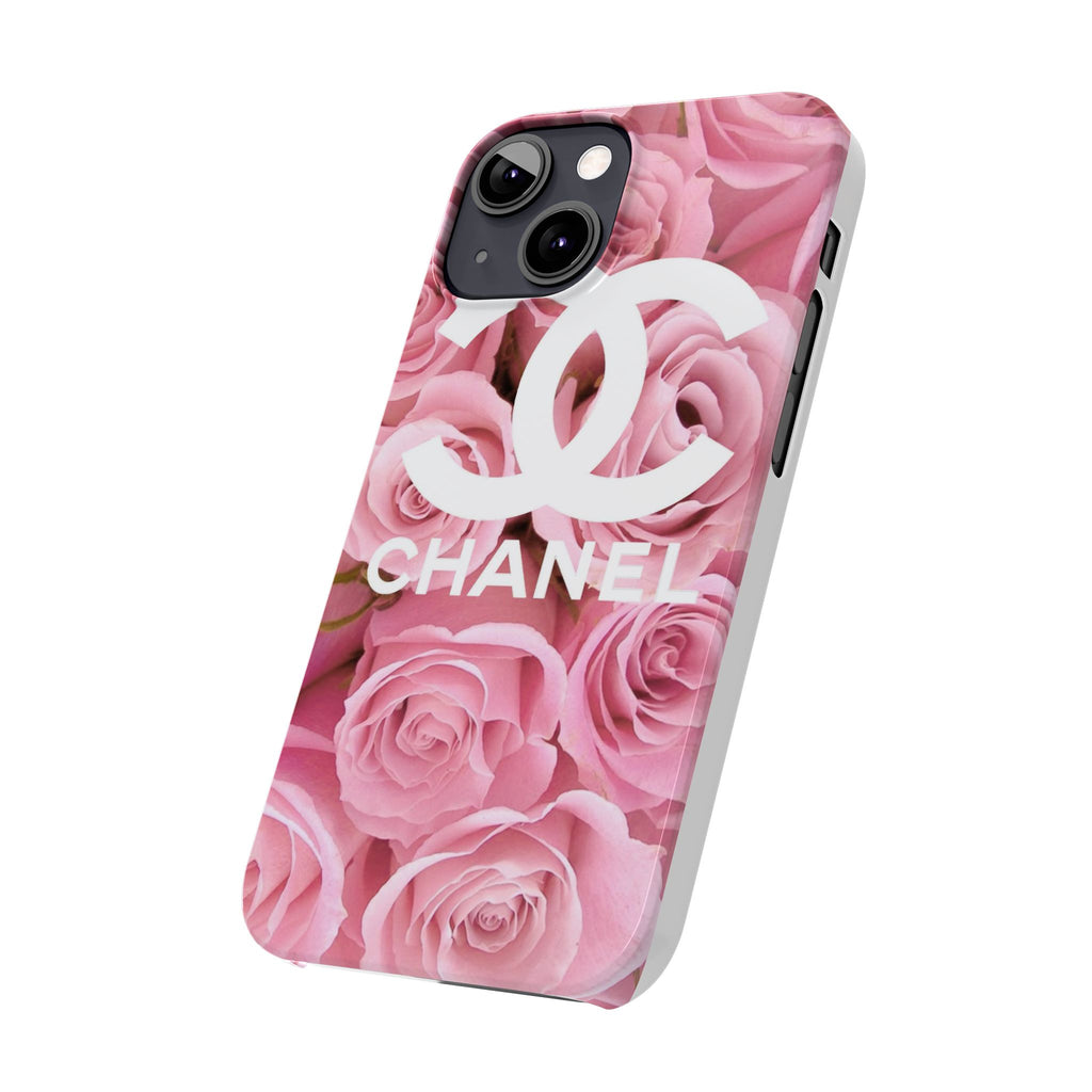Slim Phone Case — Pink Rose Floral Design with Luxury Logo