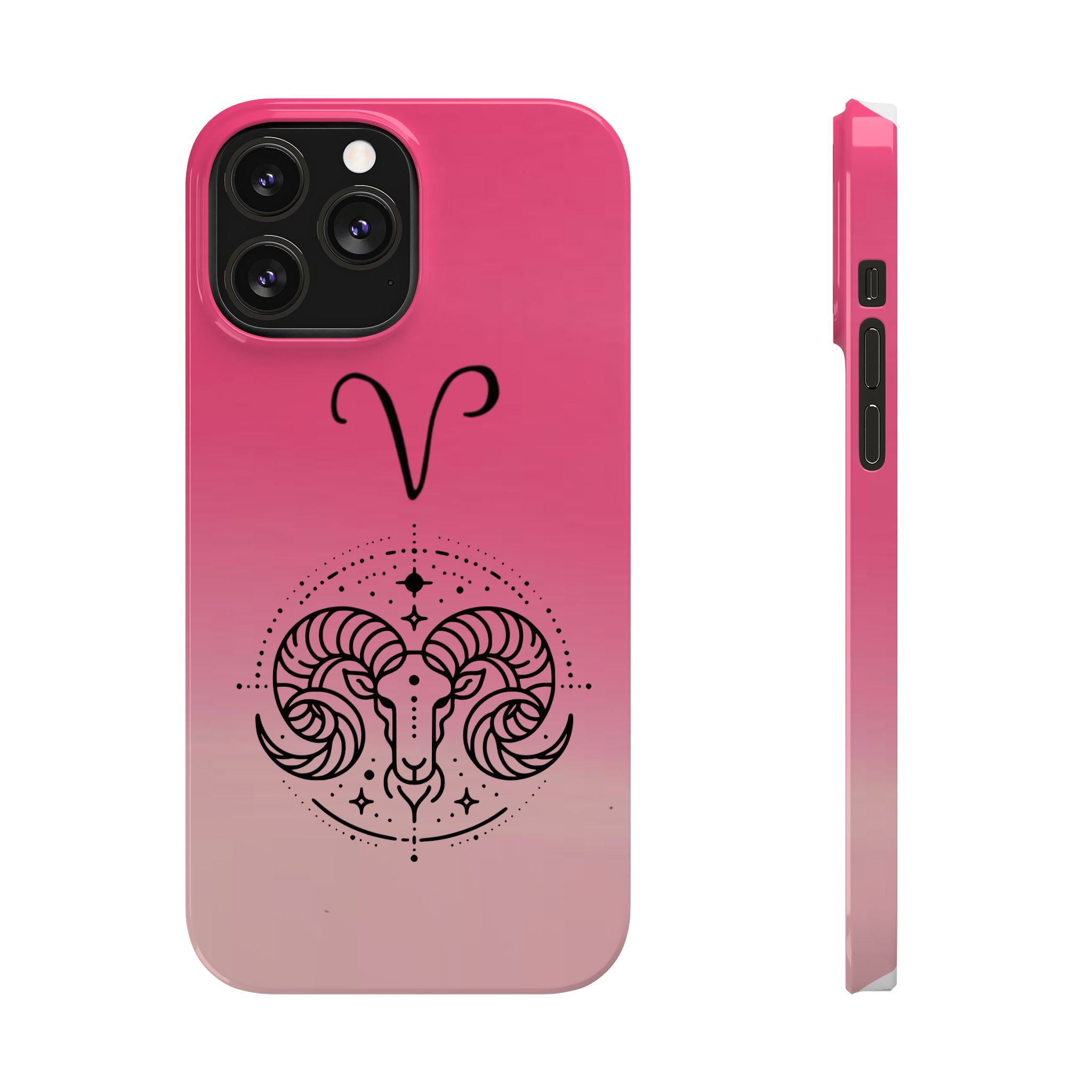 Aries Zodiac Slim Phone Case - Pink Gradient Ram Horoscope Design