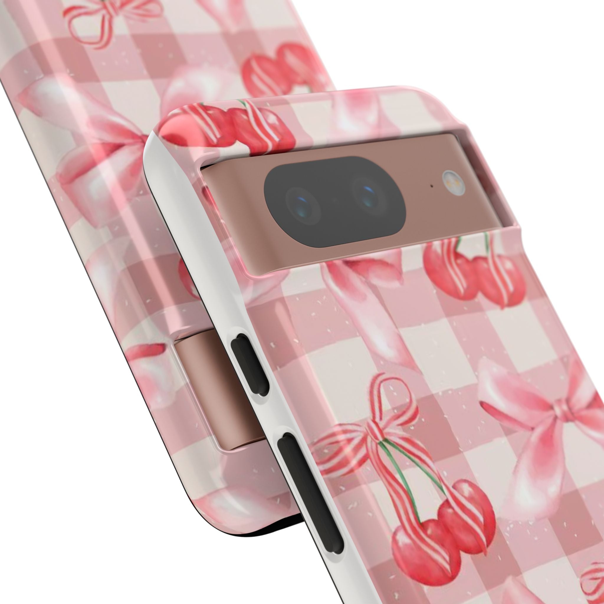 Pink Cherry Bow Phone Case — Cute Gingham Cherry Pattern