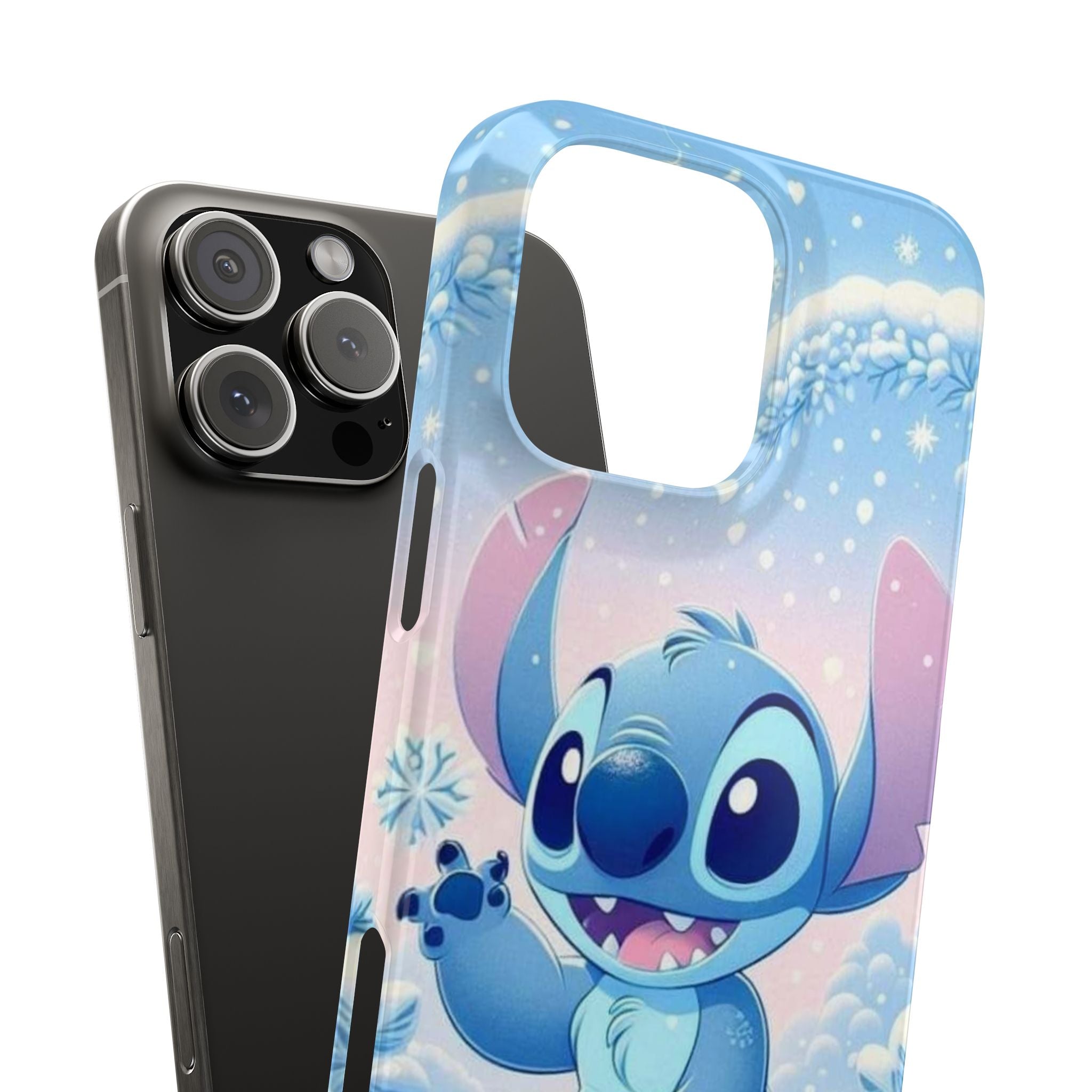 Cute Blue Alien Character Slim Phone Case | Snow Heart Pattern