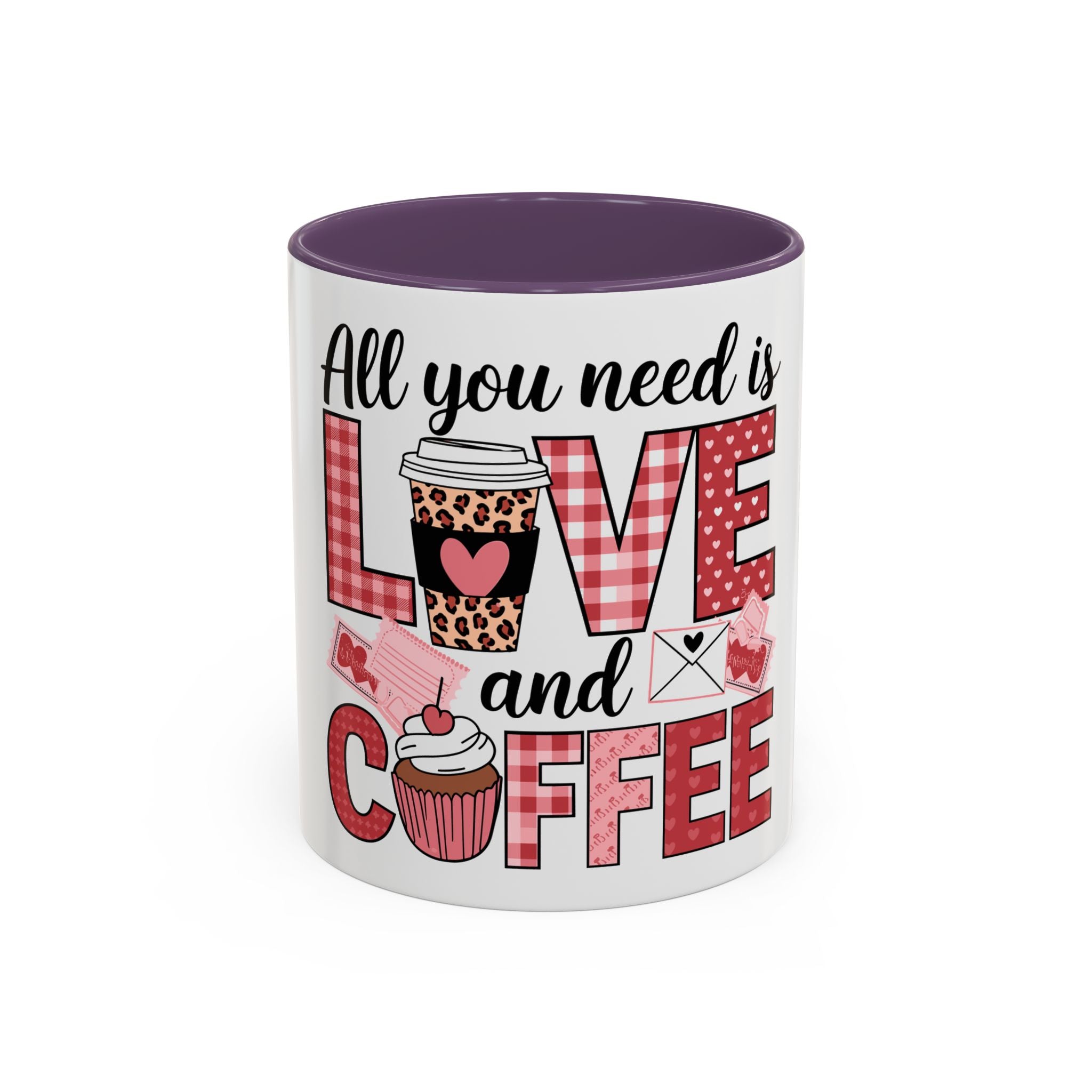 All You Need Is Love and Coffee Accent Mug — Valentine’s Day Cute Coffee Cup (11/15oz)