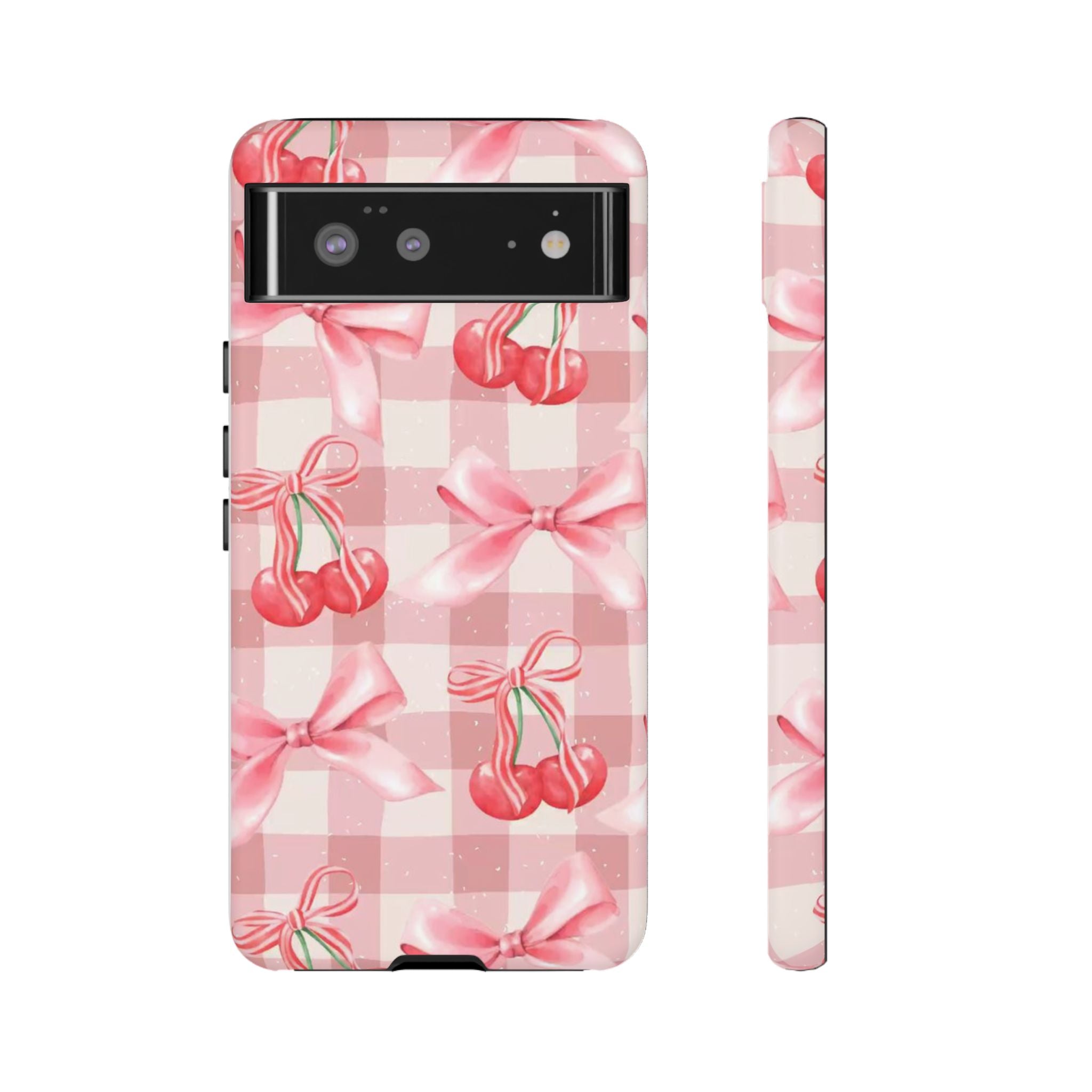 Pink Cherry Bow Phone Case — Cute Gingham Cherry Pattern