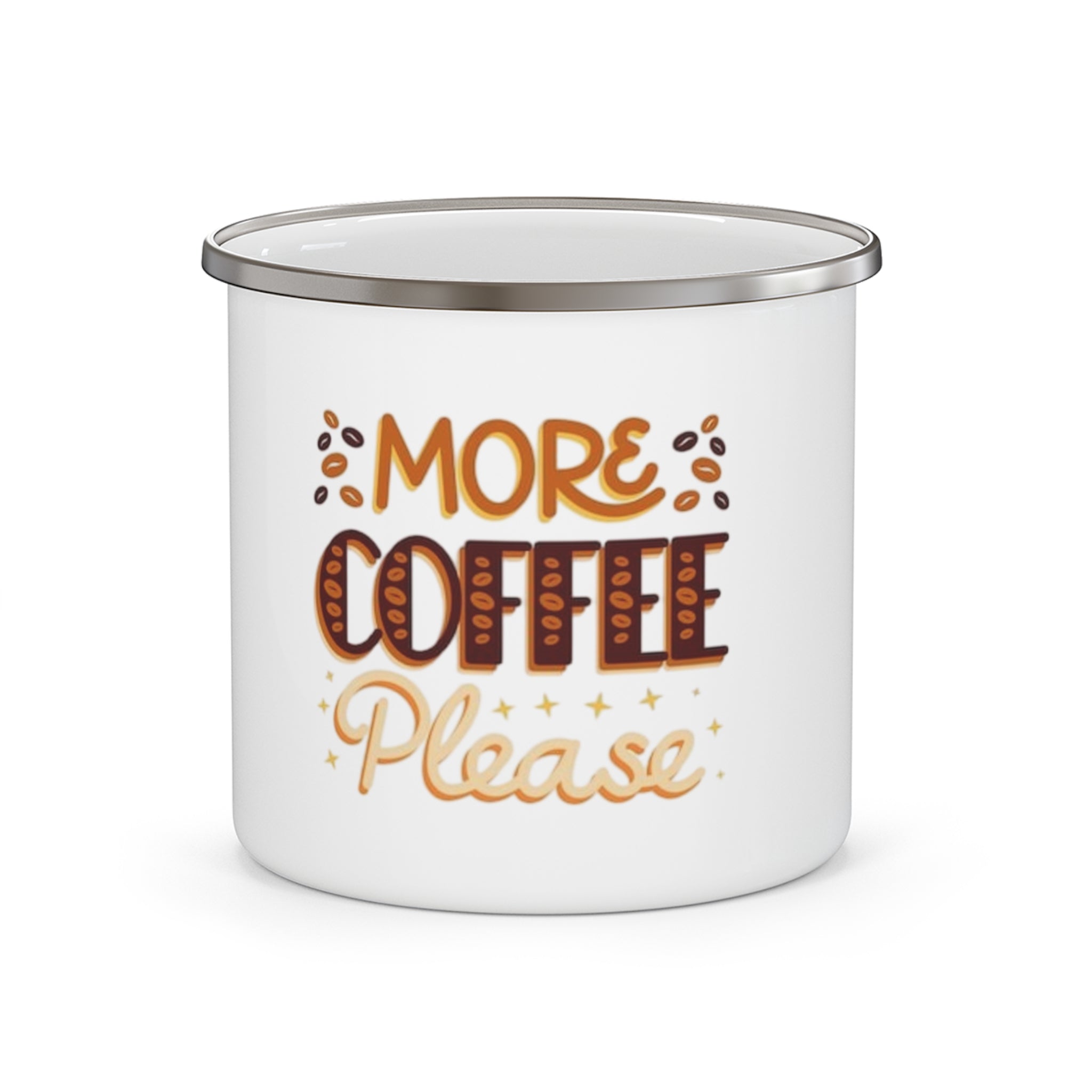 Enamel Camping Mug — 'More Coffee Please' Rustic Camper Coffee Cup