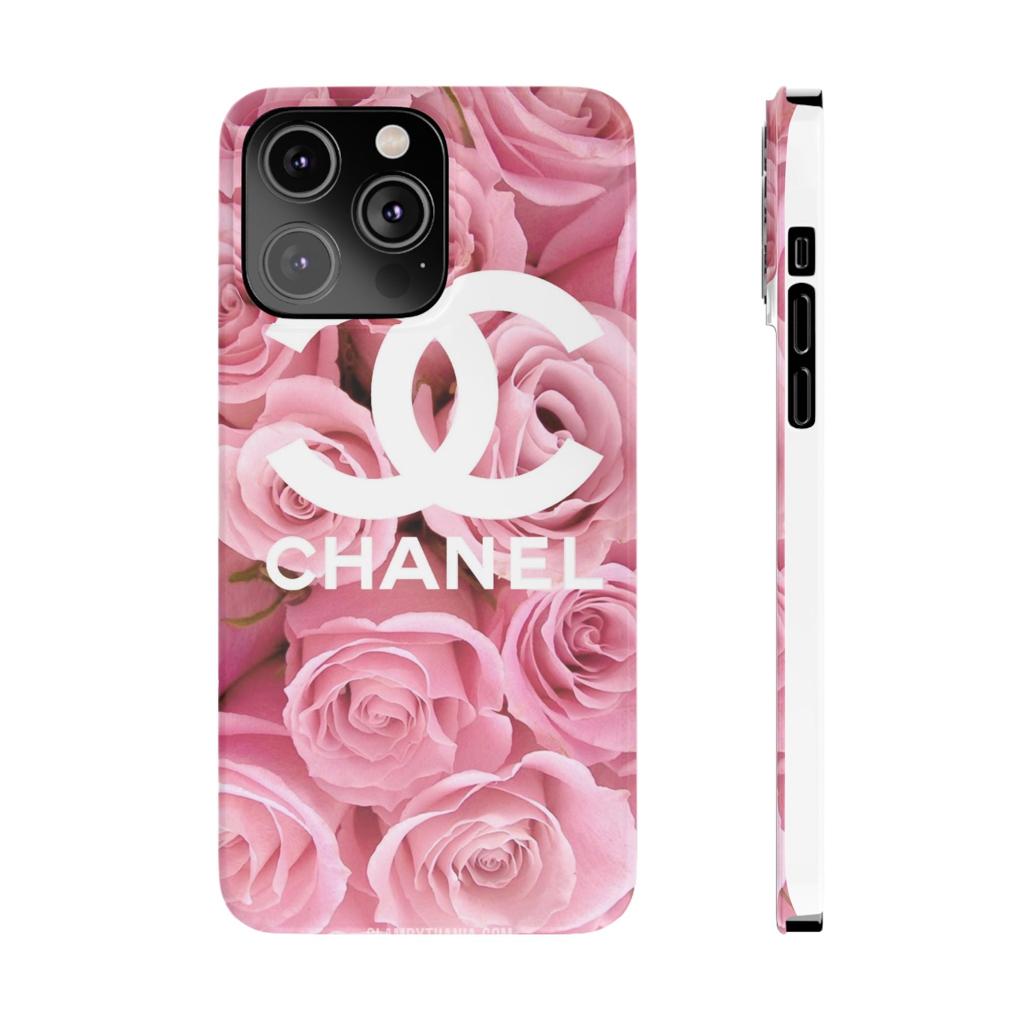 Slim Phone Case — Pink Rose Floral Design with Luxury Logo