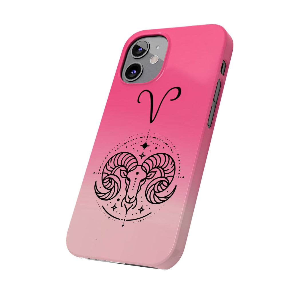 Aries Zodiac Slim Phone Case - Pink Gradient Ram Horoscope Design