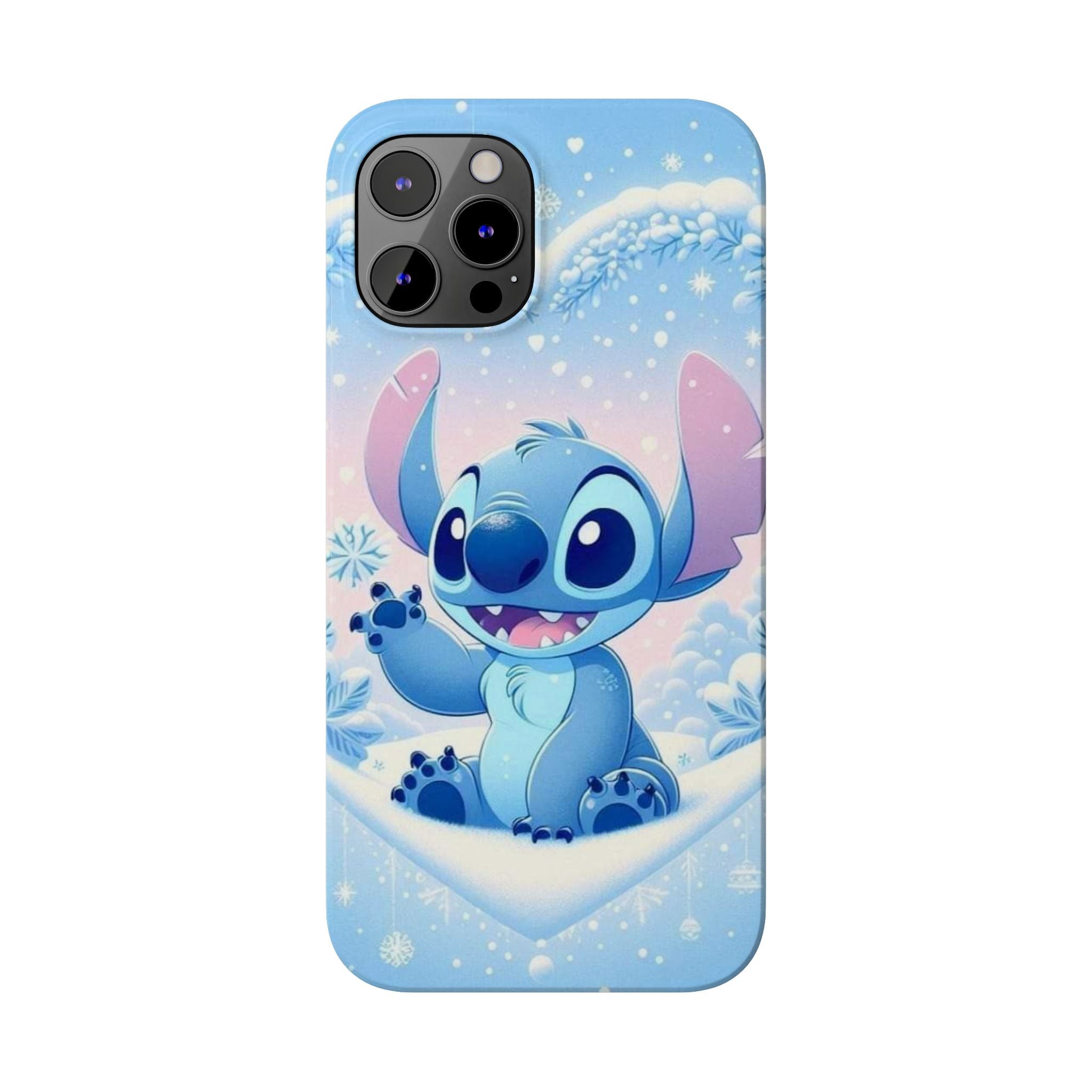 Cute Blue Alien Character Slim Phone Case | Snow Heart Pattern
