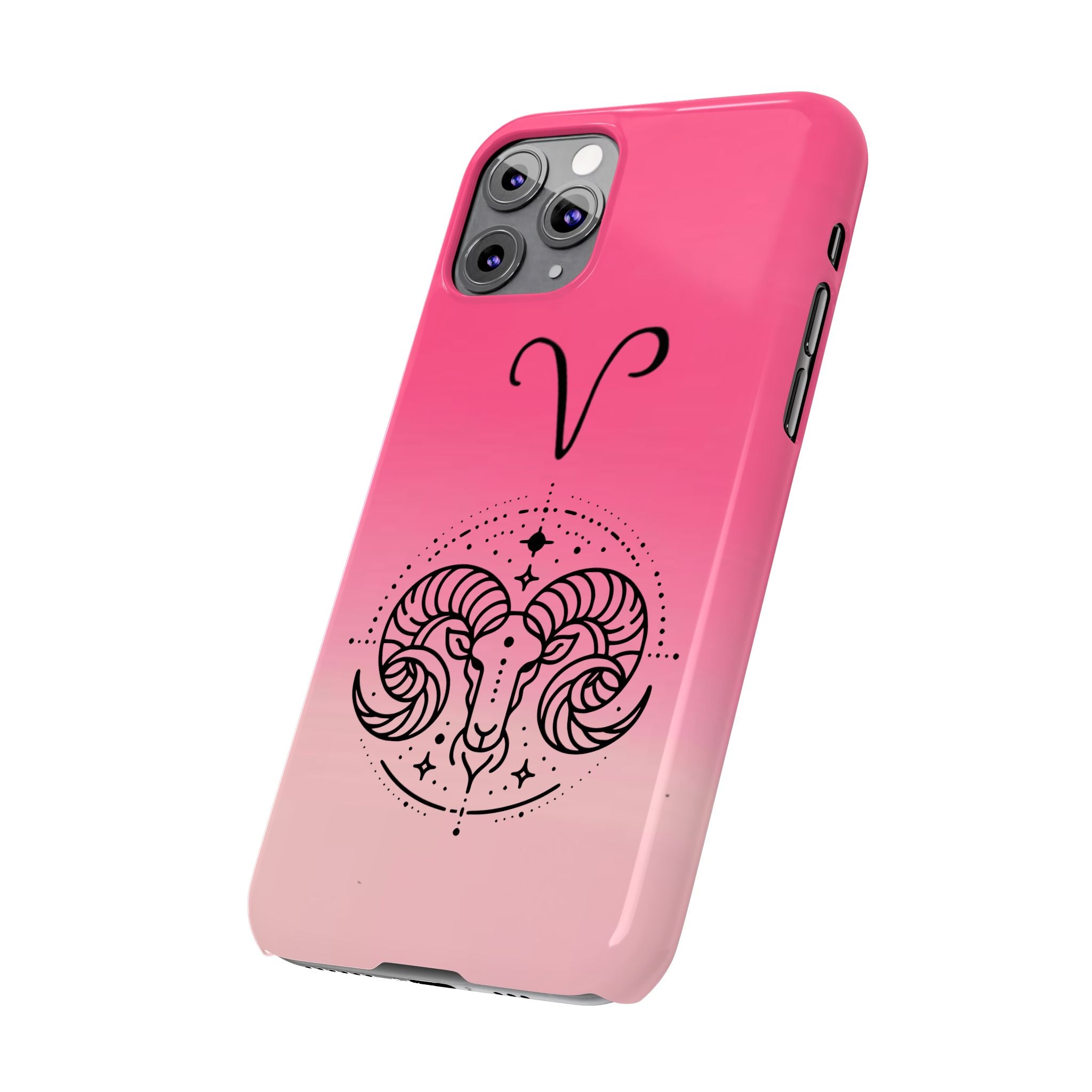 Aries Zodiac Slim Phone Case - Pink Gradient Ram Horoscope Design