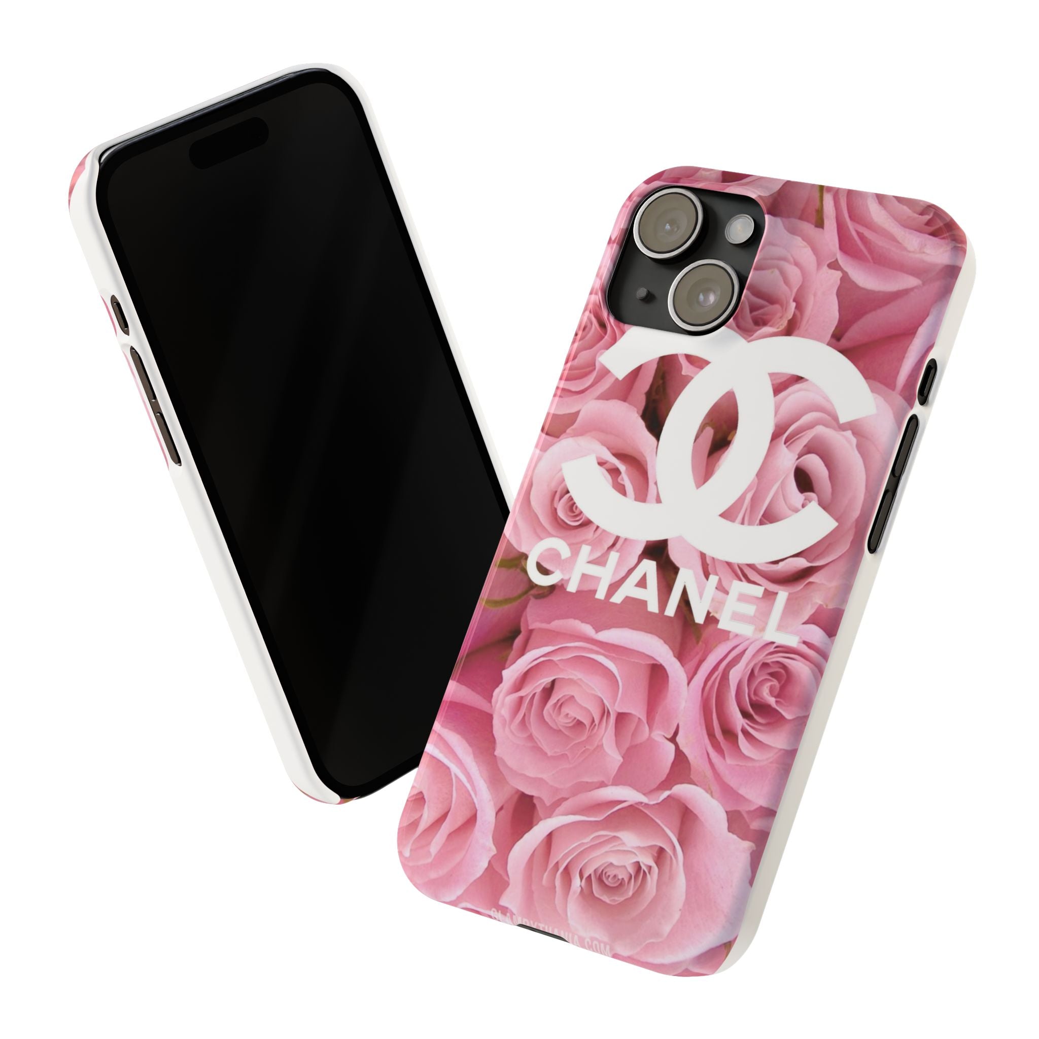 Slim Phone Case — Pink Rose Floral Design with Luxury Logo