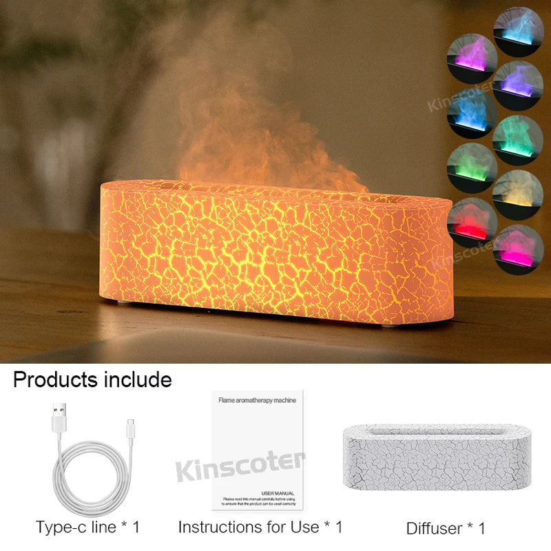 Essential Oil Aroma Diffuser Flame Air Humidifier Ultrasonic Cool Mist Difusor with RGB Realistic Fire Night Light